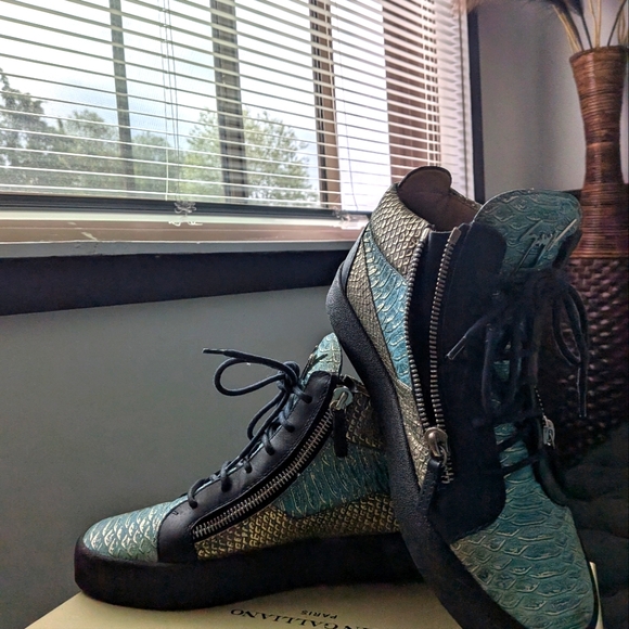 Giuseppe Men's Blue-Teal-Silver High-top Sneakers In PRESTINE CONDITION! - Picture 12 of 14